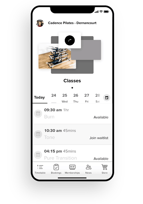 Pilates Class Schedule - Pilates Studio Mobile App