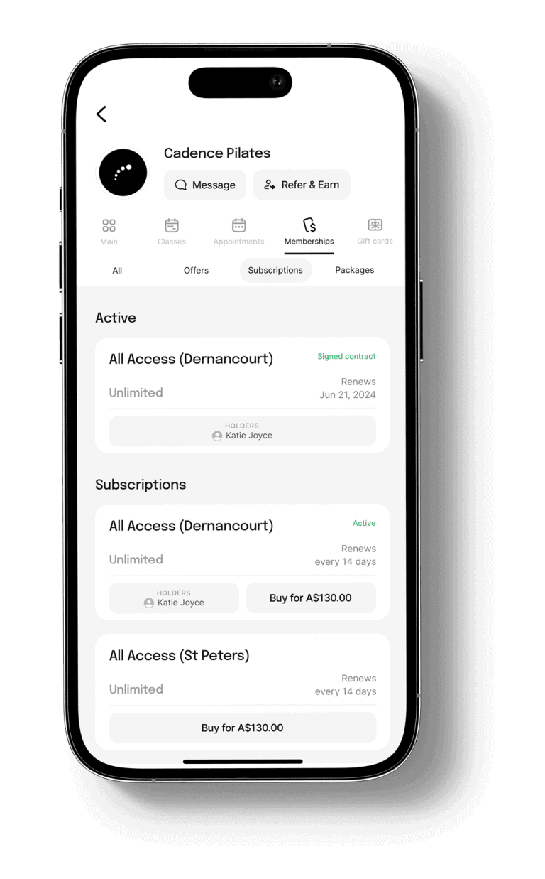 Pilates Mobile App | Memberships Adelaide